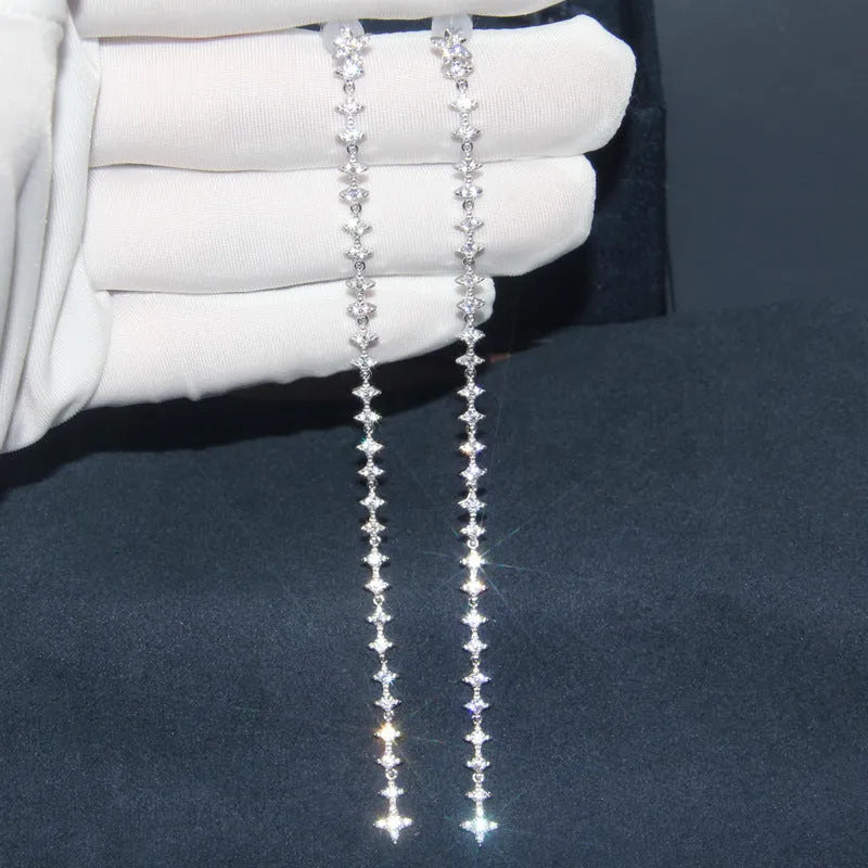 Vv- American Dream Collection: Betsy Ross Era Sterling Silver Star-Spangled Crystal Tassel Earrings - vannveld