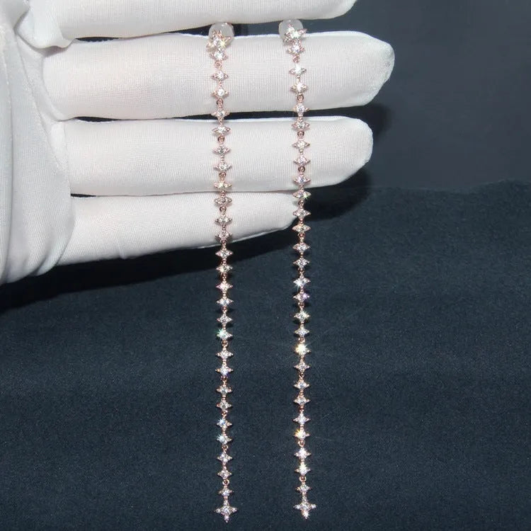 Vv- American Dream Collection: Betsy Ross Era Sterling Silver Star-Spangled Crystal Tassel Earrings - vannveld