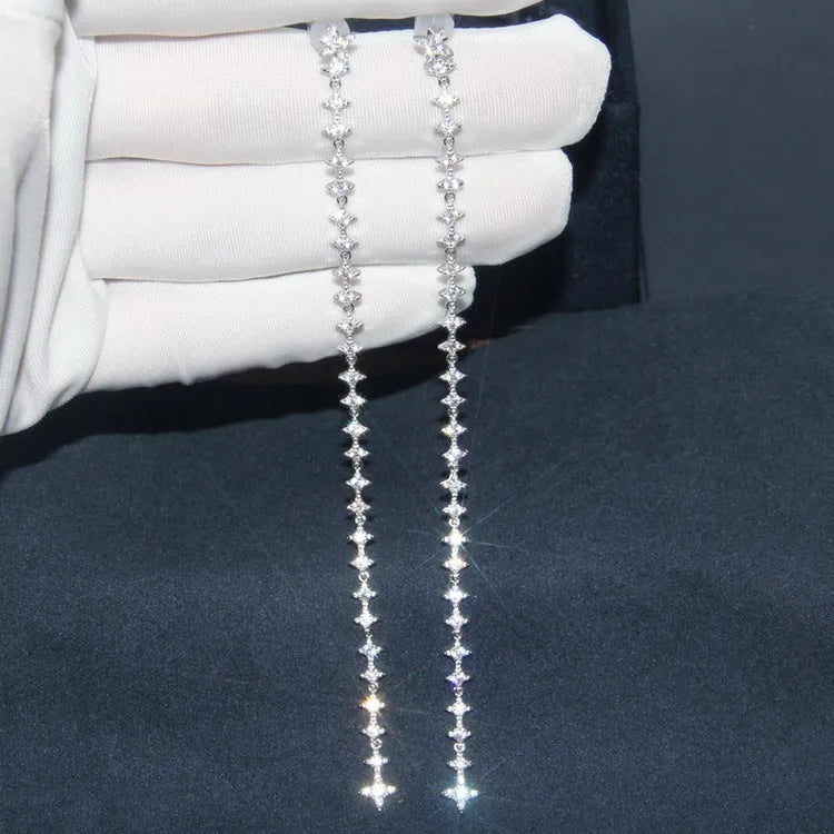 Vv- American Dream Collection: Betsy Ross Era Sterling Silver Star-Spangled Crystal Tassel Earrings - vannveld