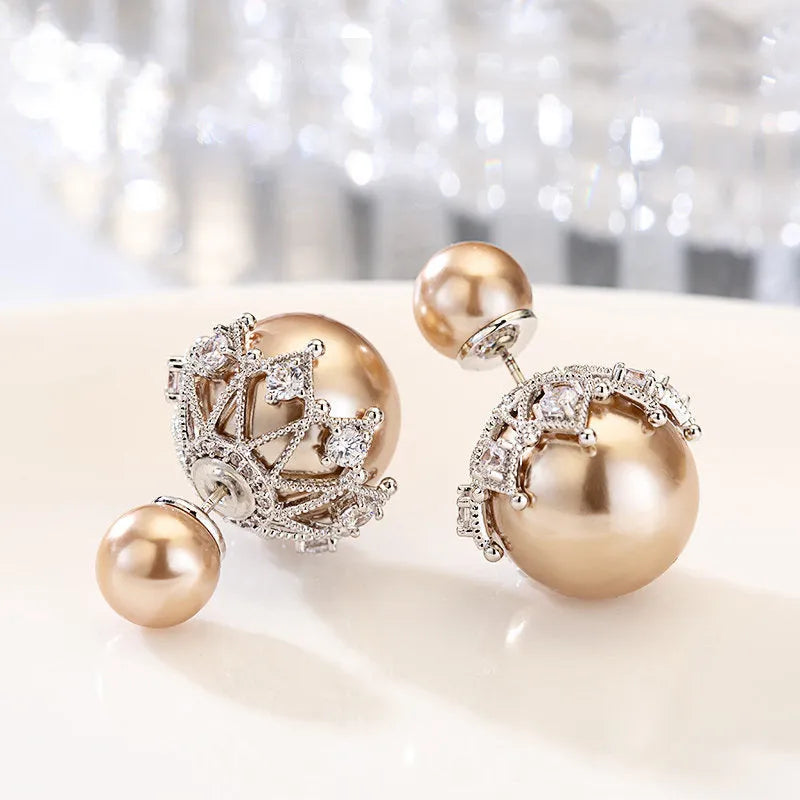 Vv- American Dream Collection: Gilded Age Elegance Double-Sided Sterling Pearl Studs of Timeless Grace - vannveld