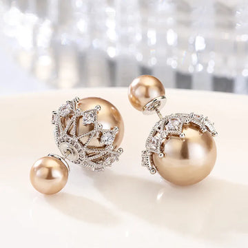 Vv- American Dream Collection: Gilded Age Elegance Double-Sided Sterling Pearl Studs of Timeless Grace - vannveld