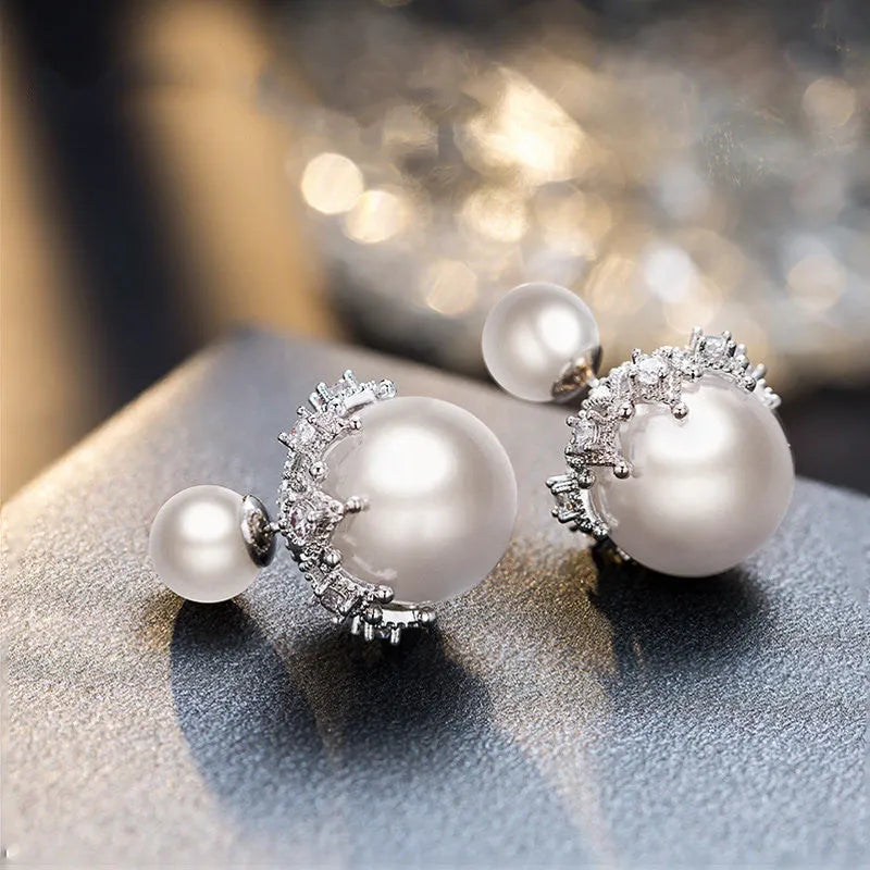 Vv- American Dream Collection: Gilded Age Elegance Double-Sided Sterling Pearl Studs of Timeless Grace - vannveld