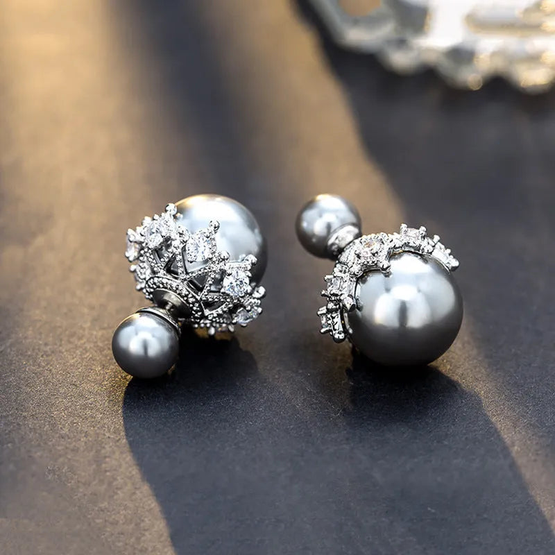 Vv- American Dream Collection: Gilded Age Elegance Double-Sided Sterling Pearl Studs of Timeless Grace - vannveld