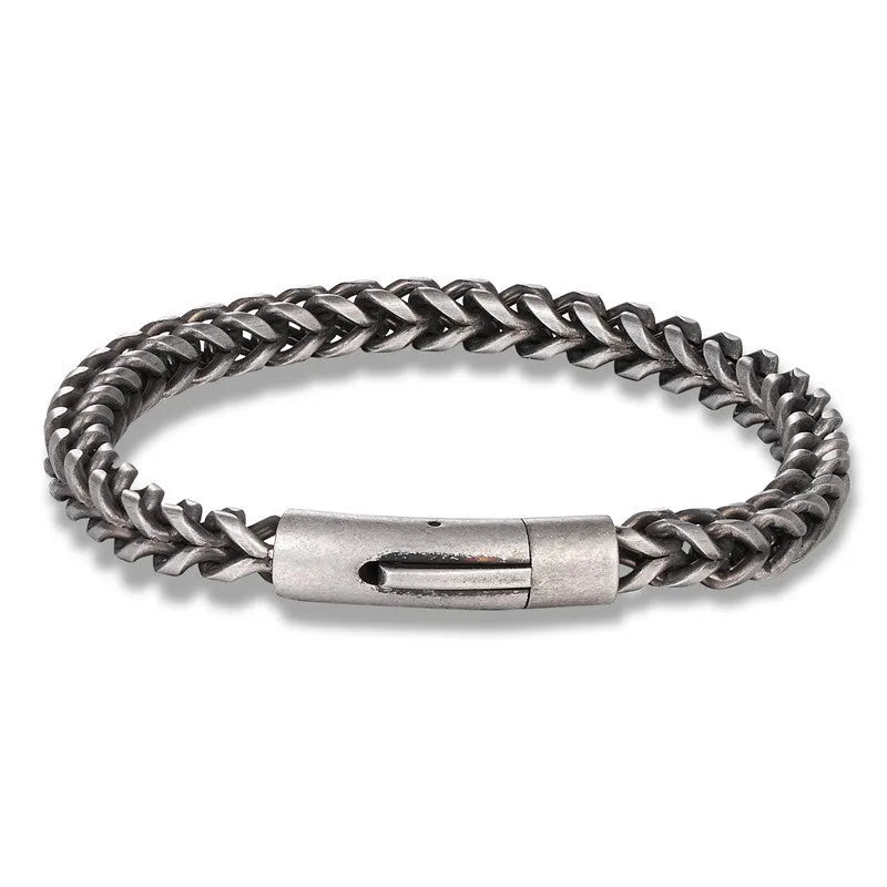 Vv- American Frontier and Old West Collection: Frontier Watch Chain Inspired Steel Bracelet Keeled Design - vannveld