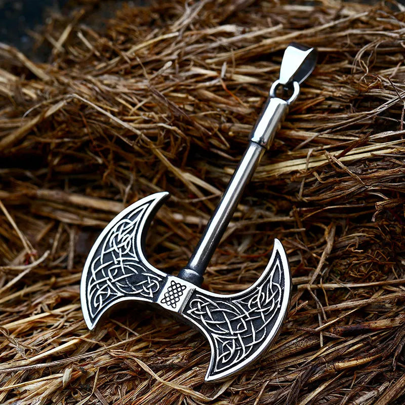 Vv- American Frontier and Old West Collection: Pioneer Homesteader Double Sided Axe Nordic Heritage Steel Pendant - vannveld