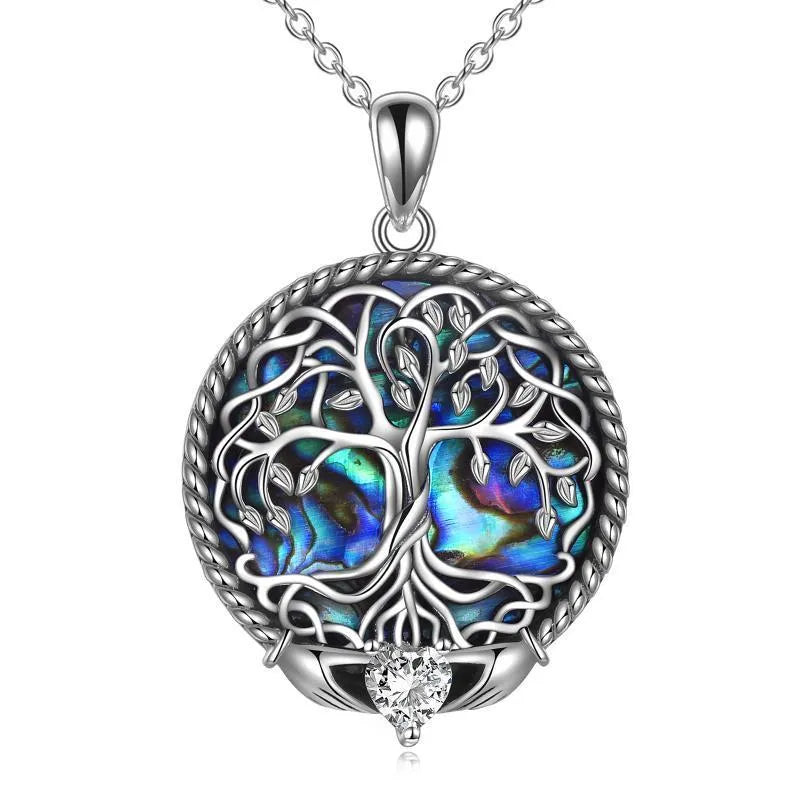 Vv- American Industrial Revolution Collection: Illuminating Progress - Tree of Life Necklace, Abalone Shell Shimmers in Sterling Silver - vannveld