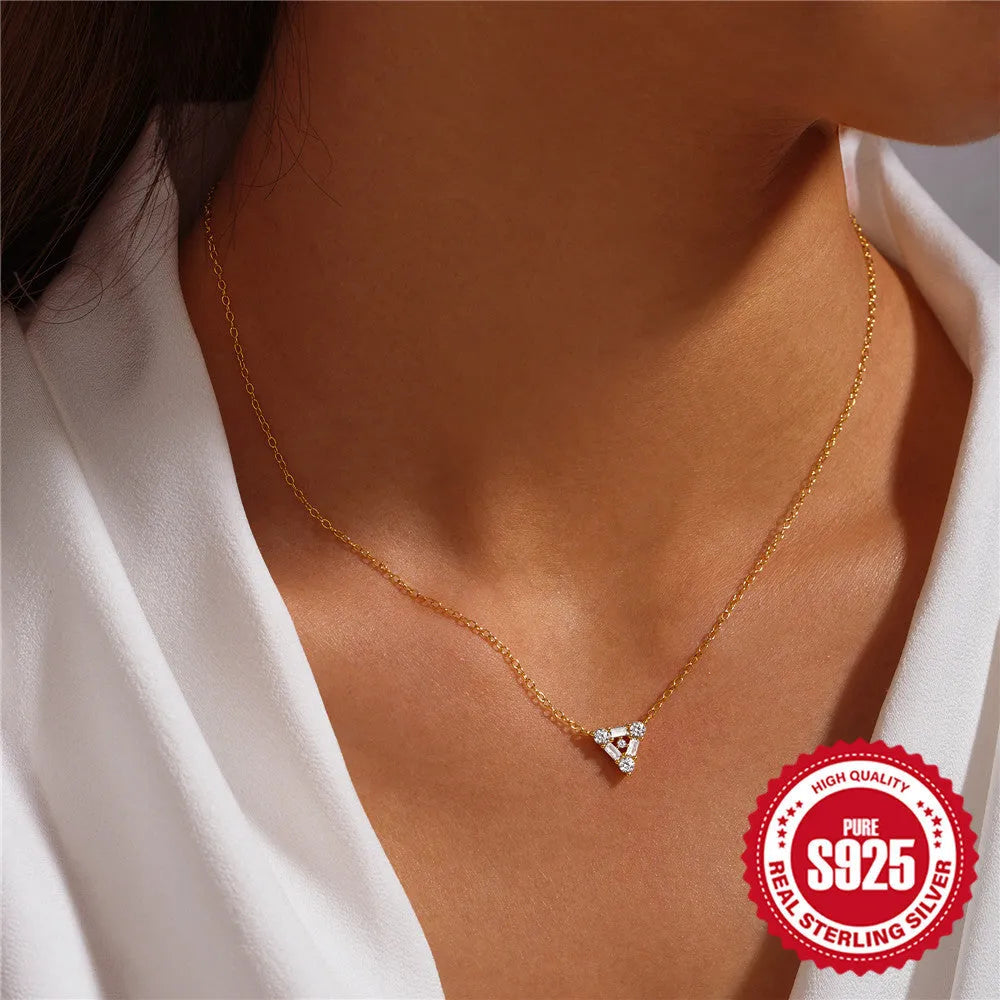 Vv- Birth of The National Anthem Collection: Fort McHenry's Dawn Inspiration S925 Sterling Silver Diamond Triangle Necklace - vannveld