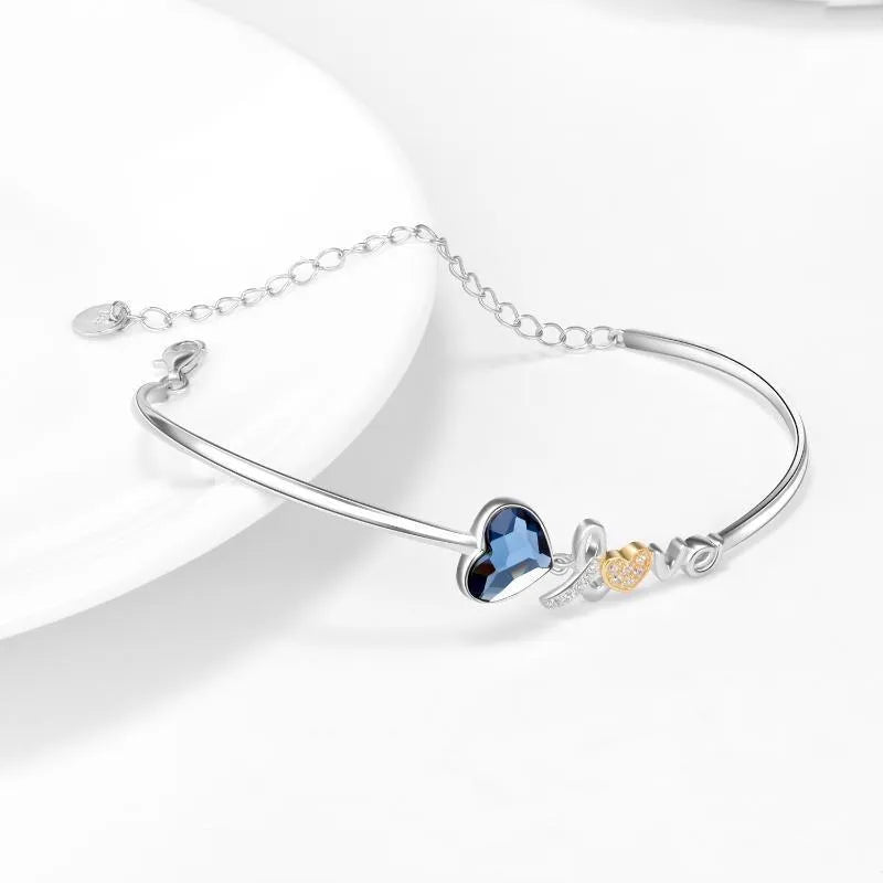 Vv- Founding Fathers Collection: Necklace - Liberty's Embrace Sterling Silver Heart Bangle with Sparkling Crystal - vannveld