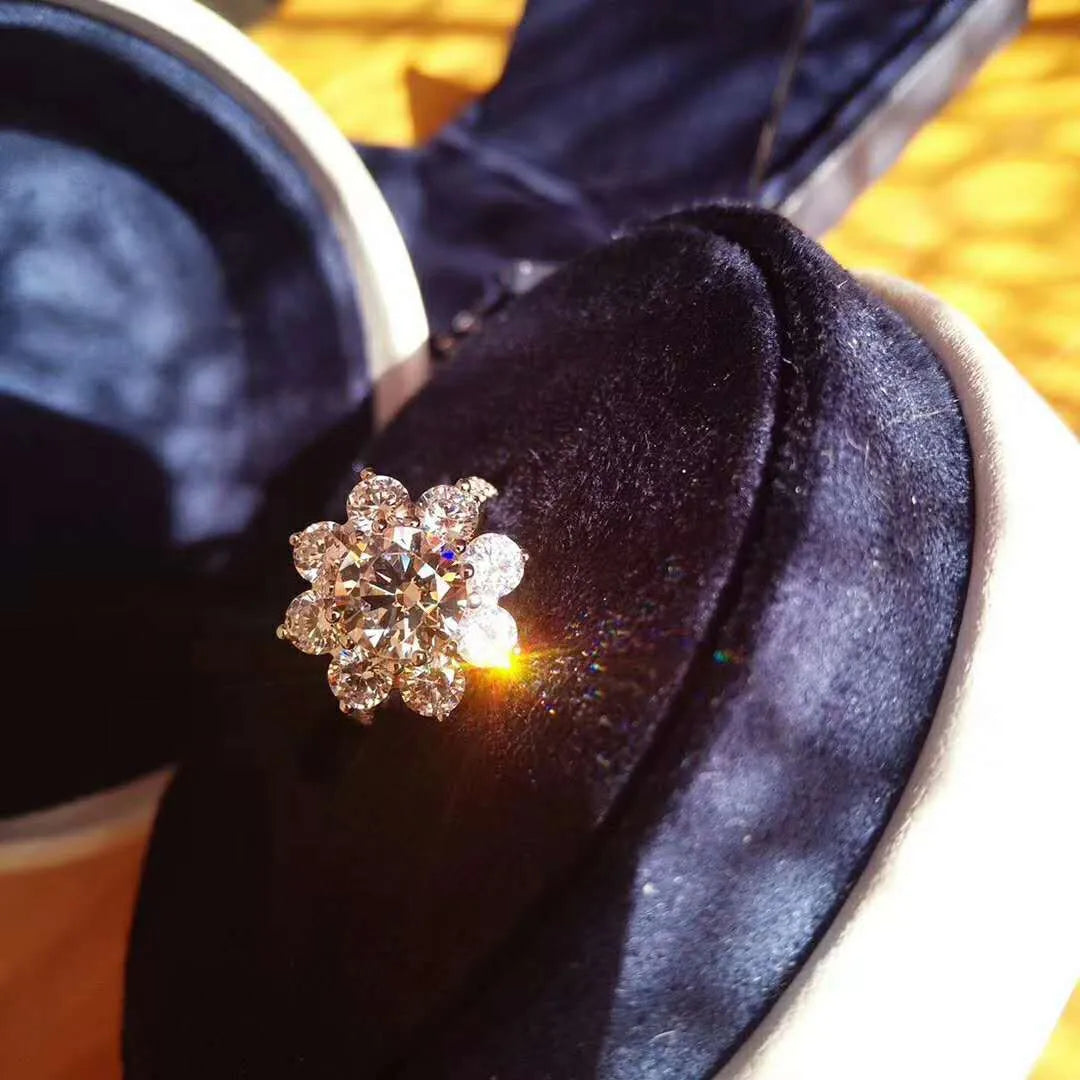 Vv- The American Diamond Collection - Lab Diamond: Diamond High Carbon Diamond 2 Karat SUNFLOWER Sterling Silver Ring - vannveld