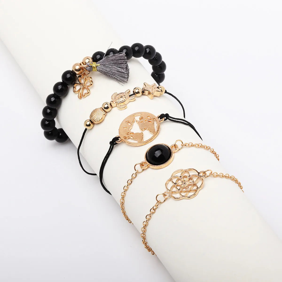 Vv- American Dream Collection: Gatsby Era Lustrous Five-Piece Bracelet Set with Cascading Tassels - vannveld