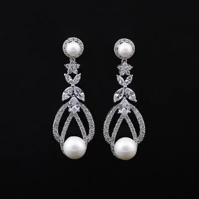 Vv- American Dream Collection: Gilded Age Pearl and Zircon Silver Earrings, Echoing America's Golden Prosperity - vannveld