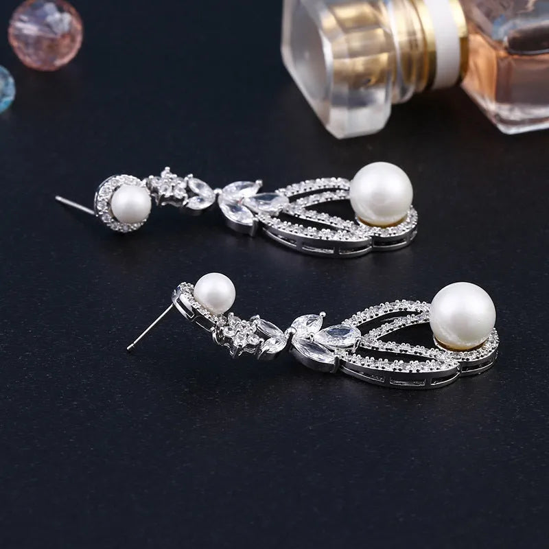 Vv- American Dream Collection: Gilded Age Pearl and Zircon Silver Earrings, Echoing America's Golden Prosperity - vannveld
