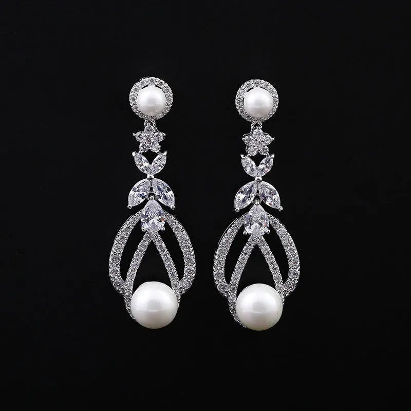 Vv- American Dream Collection: Gilded Age Pearl and Zircon Silver Earrings, Echoing America's Golden Prosperity - vannveld