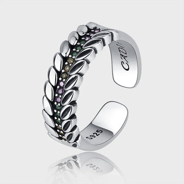 Vv- American Foundations Collection: Liberty's Harvest Ring - Sterling Silver Wheat Sheaf with Radiant Gems - vannveld