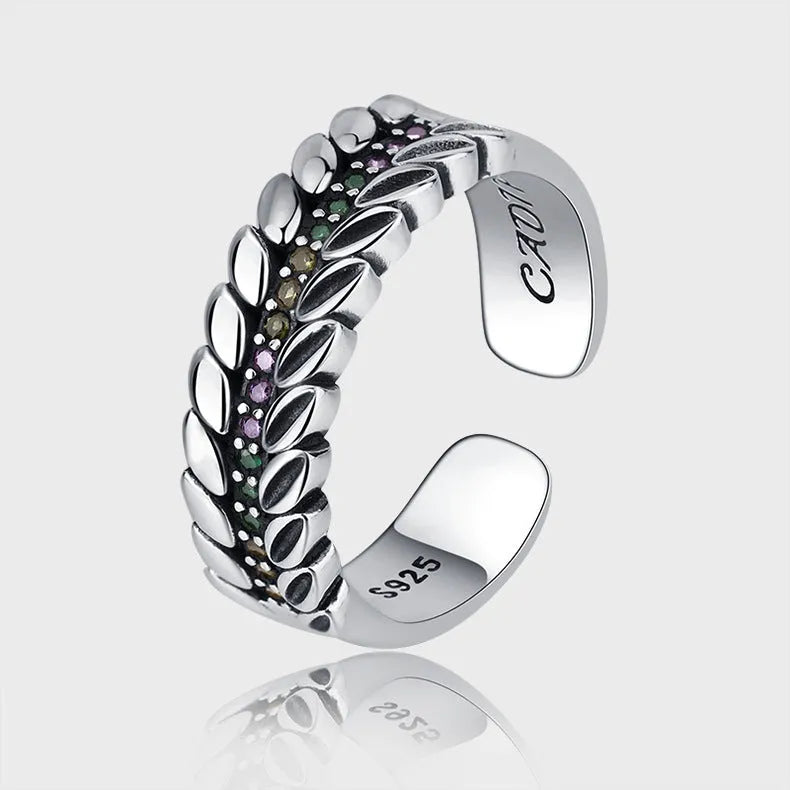 Vv- American Foundations Collection: Liberty's Harvest Ring - Sterling Silver Wheat Sheaf with Radiant Gems - vannveld