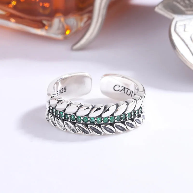 Vv- American Foundations Collection: Liberty's Harvest Ring - Sterling Silver Wheat Sheaf with Radiant Gems - vannveld