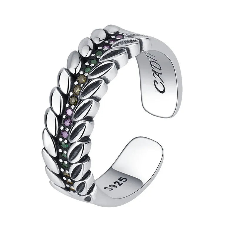 Vv- American Foundations Collection: Liberty's Harvest Ring - Sterling Silver Wheat Sheaf with Radiant Gems - vannveld