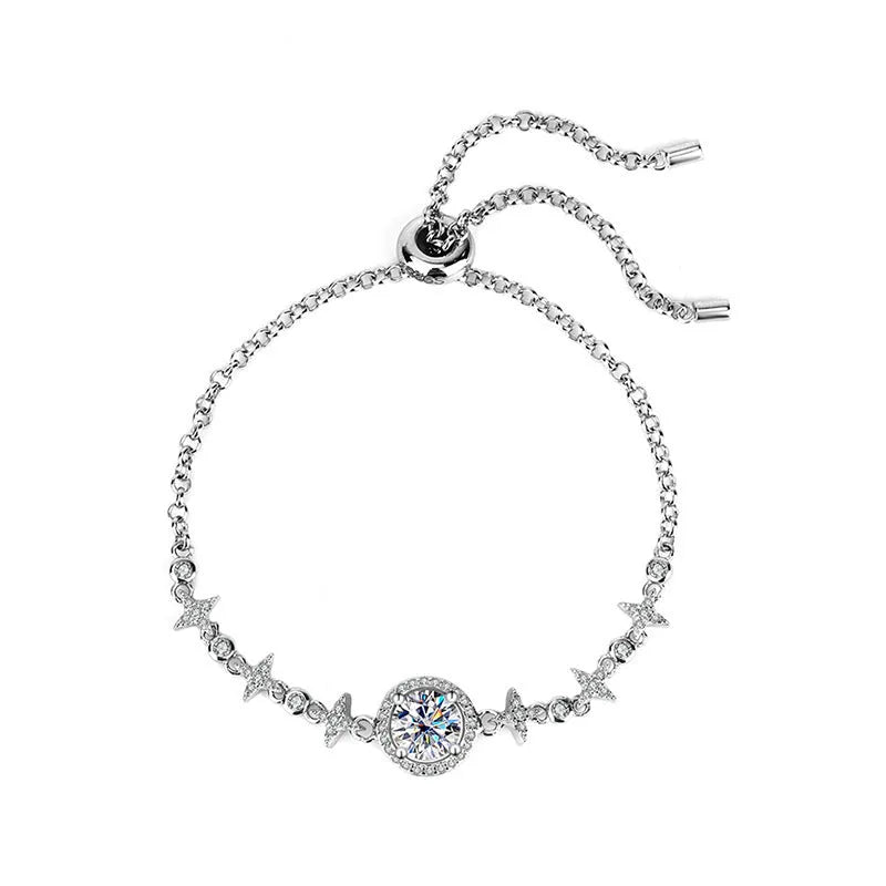 Vv- American Foundations Collection: Moissanite-Diamond Bracelet. Liberty's Starry Sky S925 Sterling Silver Revolution Bracelet - vannveld