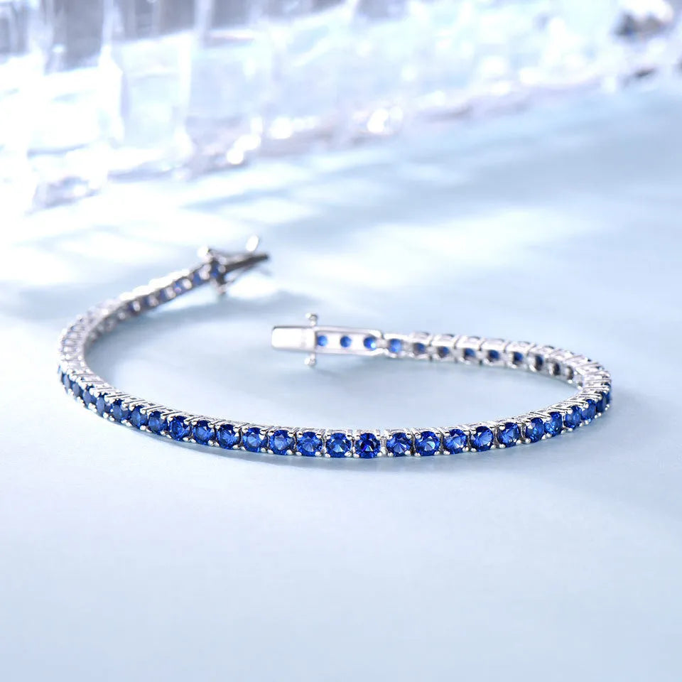 Vv- American Foundations Collection: Revolutionary Spirit Sparkles in 925 Sterling Silver Nano Sapphire Tennis Chain Bracelet - vannveld