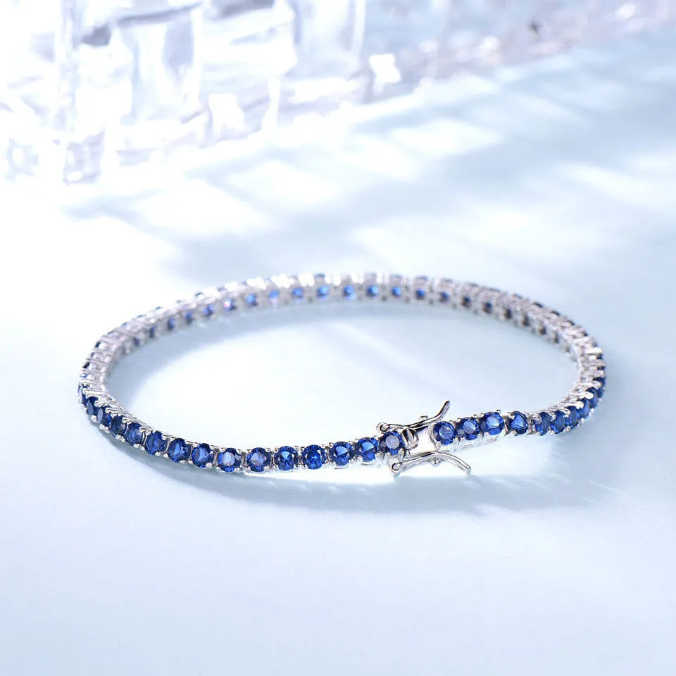 Vv- American Foundations Collection: Revolutionary Spirit Sparkles in 925 Sterling Silver Nano Sapphire Tennis Chain Bracelet - vannveld