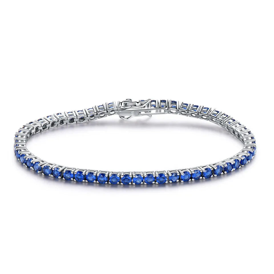 Vv- American Foundations Collection: Revolutionary Spirit Sparkles in 925 Sterling Silver Nano Sapphire Tennis Chain Bracelet - vannveld