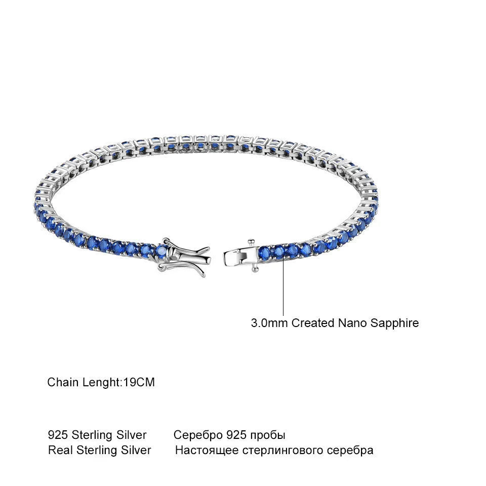 Vv- American Foundations Collection: Revolutionary Spirit Sparkles in 925 Sterling Silver Nano Sapphire Tennis Chain Bracelet - vannveld