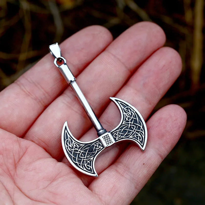 Vv- American Frontier and Old West Collection: Pioneer Homesteader Double Sided Axe Nordic Heritage Steel Pendant - vannveld