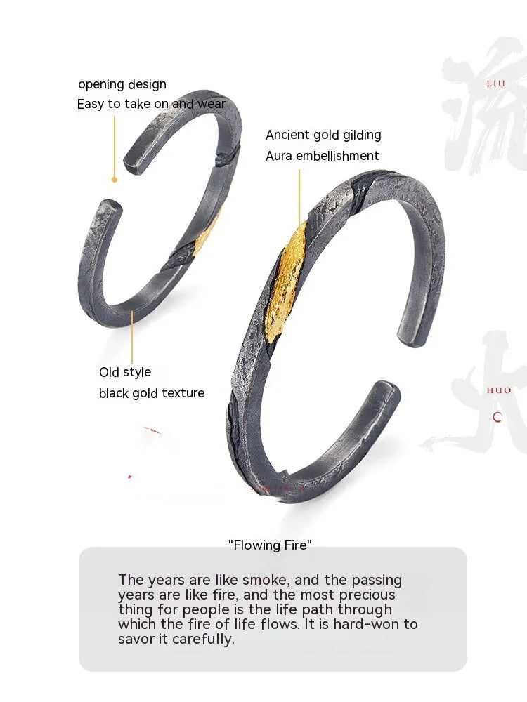 Vv- American Frontier and Old West Collection: Prospectors Fortune Silver Bracelet with Frontier Gold Inlay Craftsmanship - vannveld