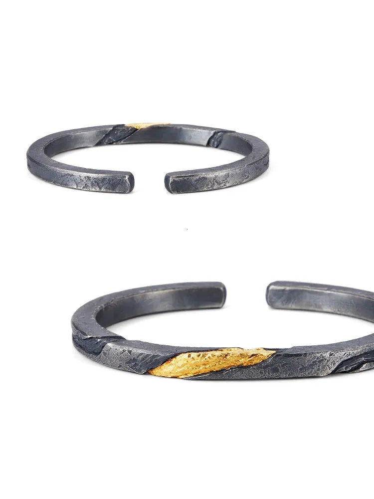 Vv- American Frontier and Old West Collection: Prospectors Fortune Silver Bracelet with Frontier Gold Inlay Craftsmanship - vannveld