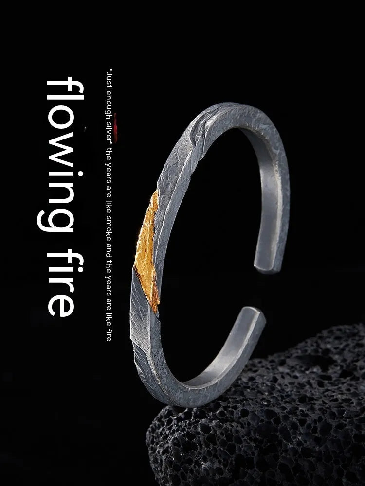 Vv- American Frontier and Old West Collection: Prospectors Fortune Silver Bracelet with Frontier Gold Inlay Craftsmanship - vannveld