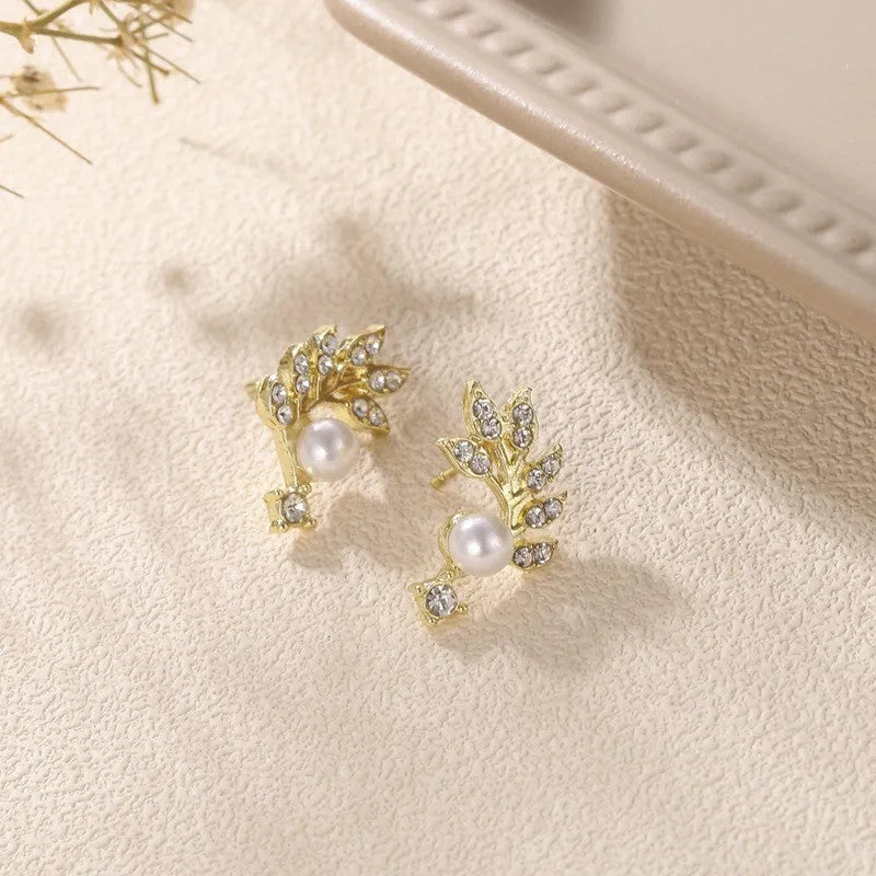 Vv- Information Age Collection: Digital Era Inspired Pearl Branch Earrings with Precision-Crafted Leaves - vannveld