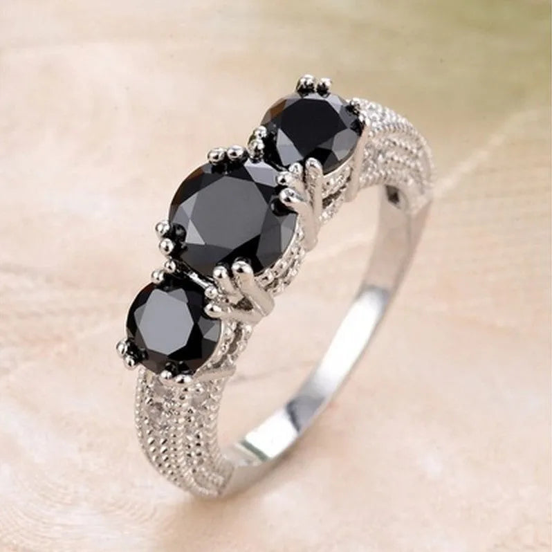 Vv- Modern Era Collection: Digital Age Precision-Cut Triple Gemstone Ring with Zircon Inlay - vannveld