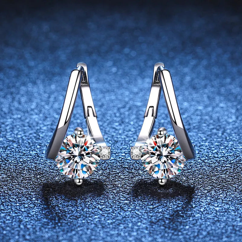 Vv- Modern Era Collection: S925 Sterling Silver earrings in two different Gems: 1 Carat Moissanite or 6mm High Lab-Diamond - vannveld