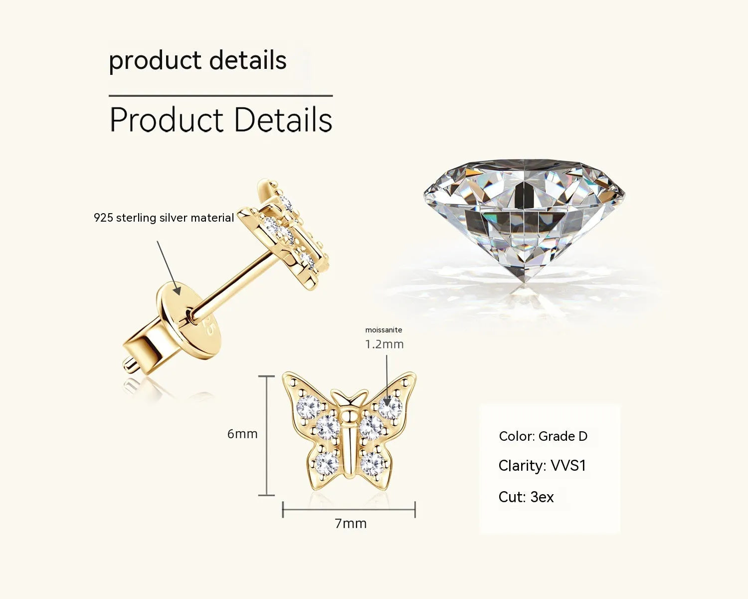 Vv- Modern Era Collection: Space-Age Precision Engineering Butterfly Moissanite-Diamond Gold Statement Earrings - vannveld