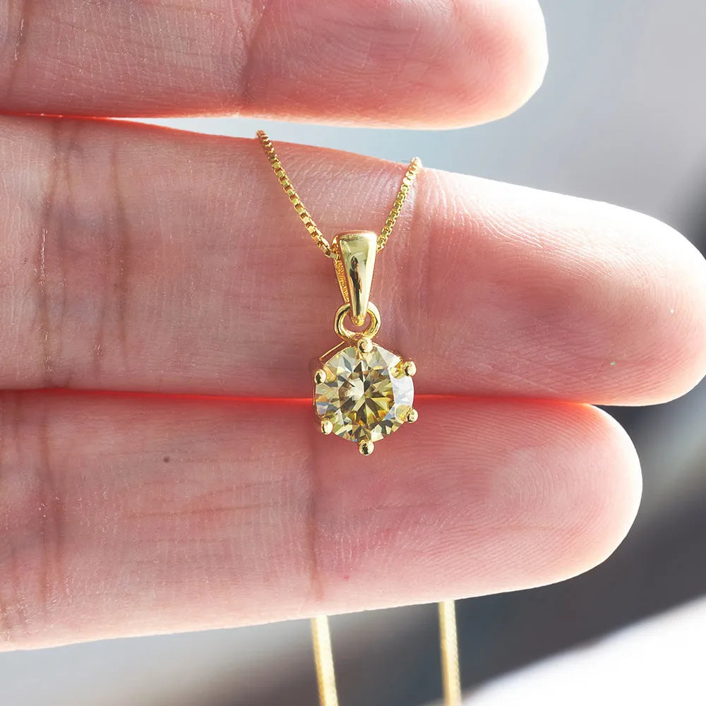 Vv- Space Age Collection: Solar Observatory 1962 Inspired Pure Silver Yellow Moissanite Celestial Necklace - vannveld