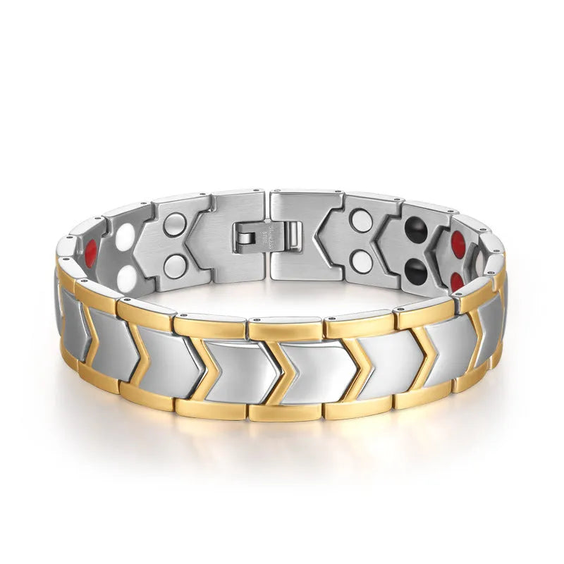 Vv- Space Age Collection: Sputnik-Era Double Titanium Steel Bracelet, Gold-Forged Like Spacecraft Shields - vannveld