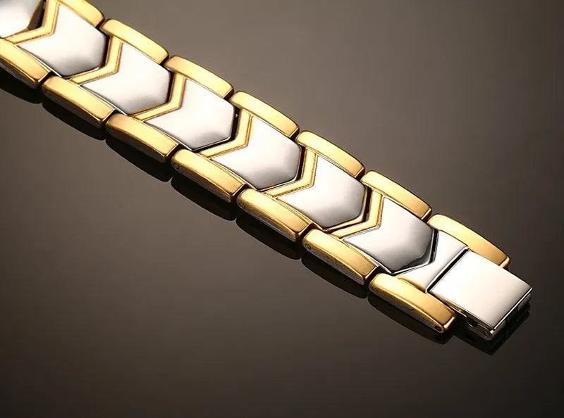Vv- Space Age Collection: Sputnik-Era Double Titanium Steel Bracelet, Gold-Forged Like Spacecraft Shields - vannveld