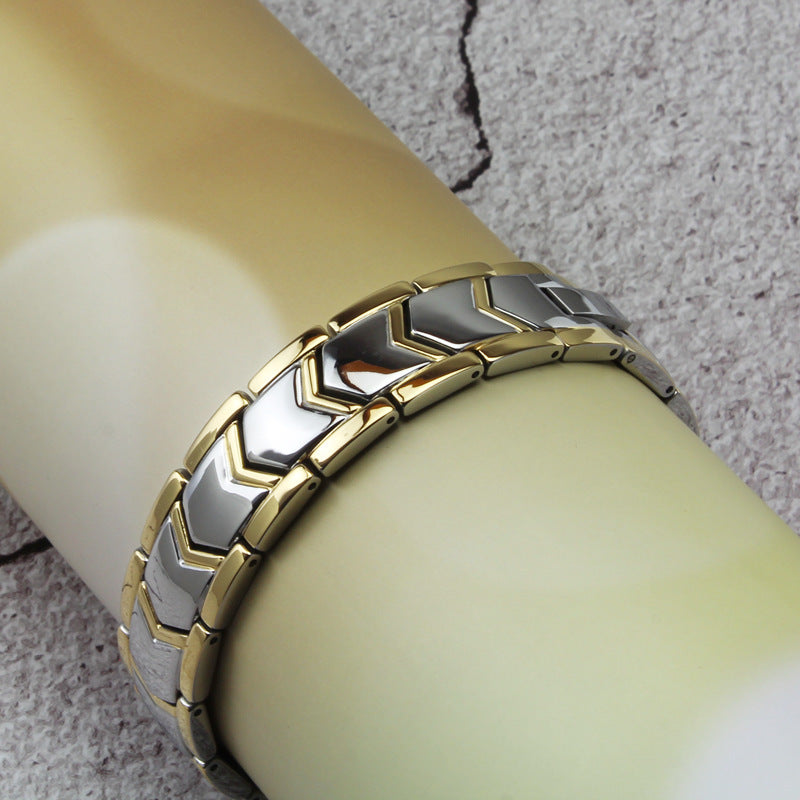 Vv- Space Age Collection: Sputnik-Era Double Titanium Steel Bracelet, Gold-Forged Like Spacecraft Shields - vannveld