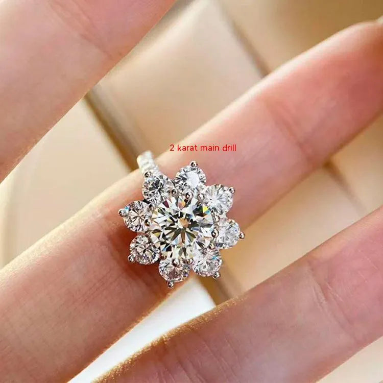 Vv- The American Diamond Collection - Lab Diamond: Diamond High Carbon Diamond 2 Karat SUNFLOWER Sterling Silver Ring - vannveld