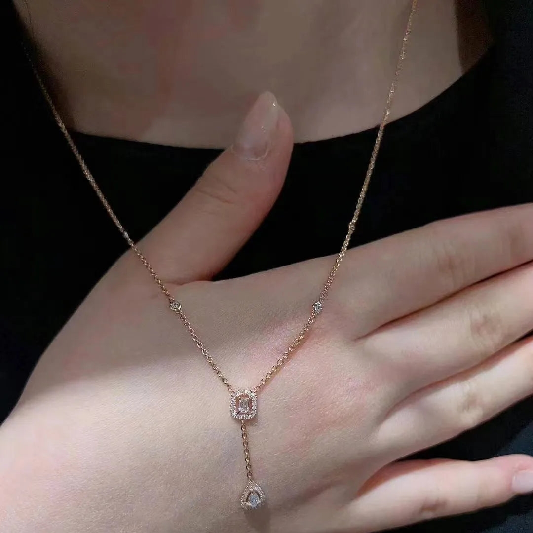 Vv- The American Diamond Collection -Lab Diamond: Gilded Age Elegance Meets Modern Innovation In Water Drop Rose Gold Necklace - vannveld