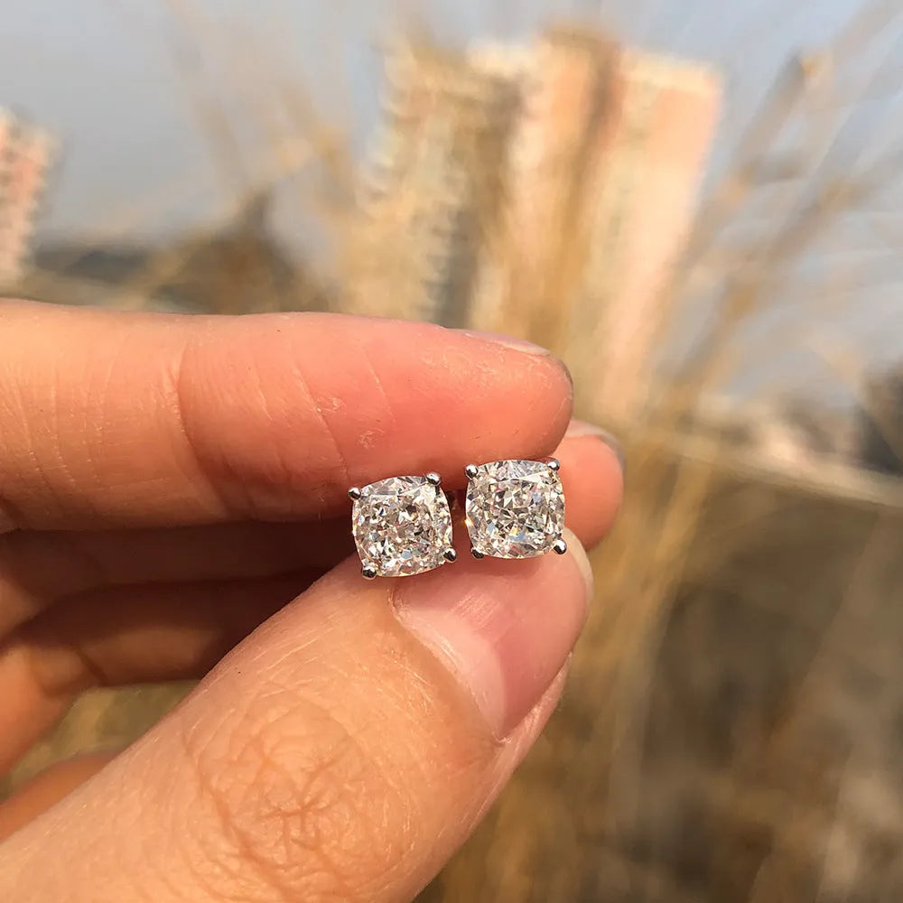 Vv- The American Diamond Collection -Lab Diamond: Industrial Revolution Precision Meets Sterling Silver Cushion Cut Excellence in a pair of Earrings - vannveld