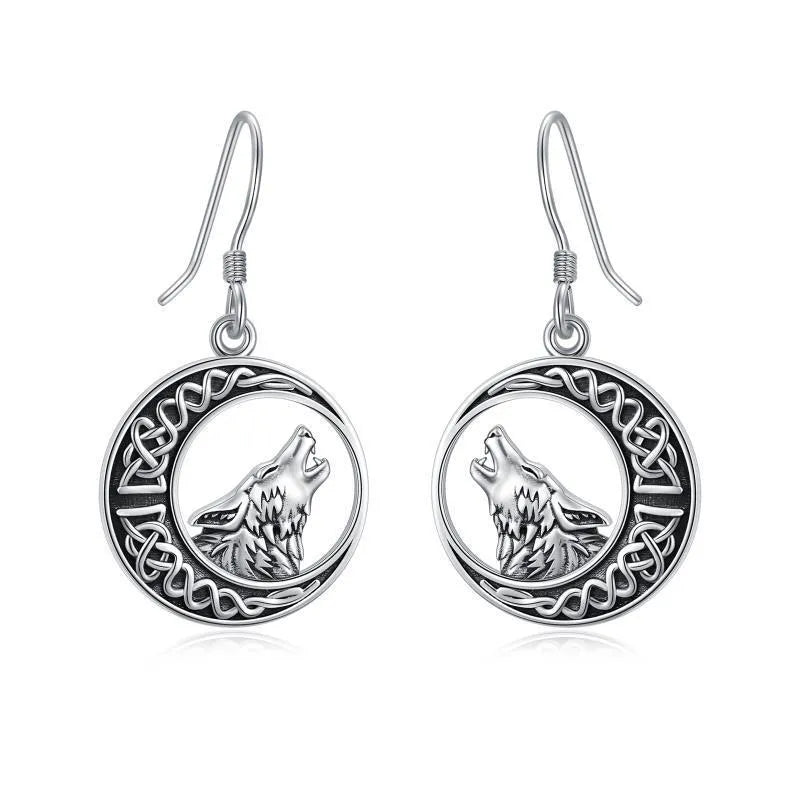 Vv- Union and Emancipation Collection: Moonlit Emancipation Dangle Earrings - Sterling Silver Wolves Howl for Liberty - vannveld