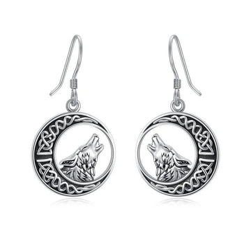 Vv- Union and Emancipation Collection: Moonlit Emancipation Dangle Earrings - Sterling Silver Wolves Howl for Liberty - vannveld