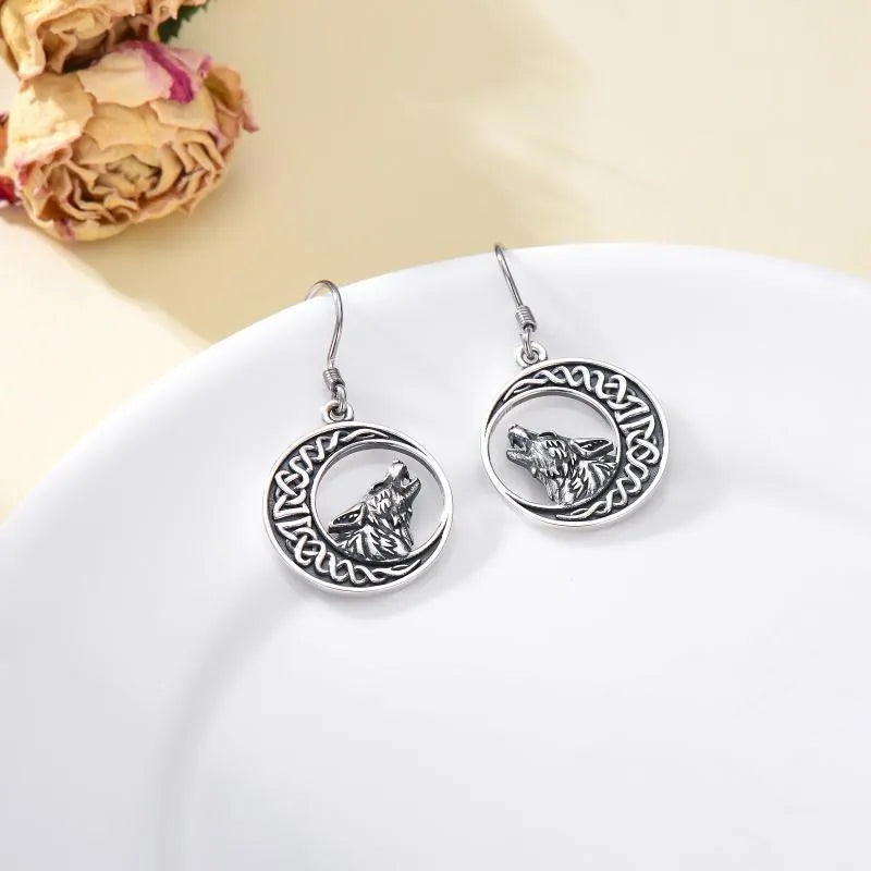 Vv- Union and Emancipation Collection: Moonlit Emancipation Dangle Earrings - Sterling Silver Wolves Howl for Liberty - vannveld
