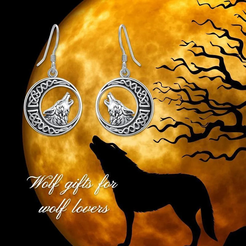 Vv- Union and Emancipation Collection: Moonlit Emancipation Dangle Earrings - Sterling Silver Wolves Howl for Liberty - vannveld