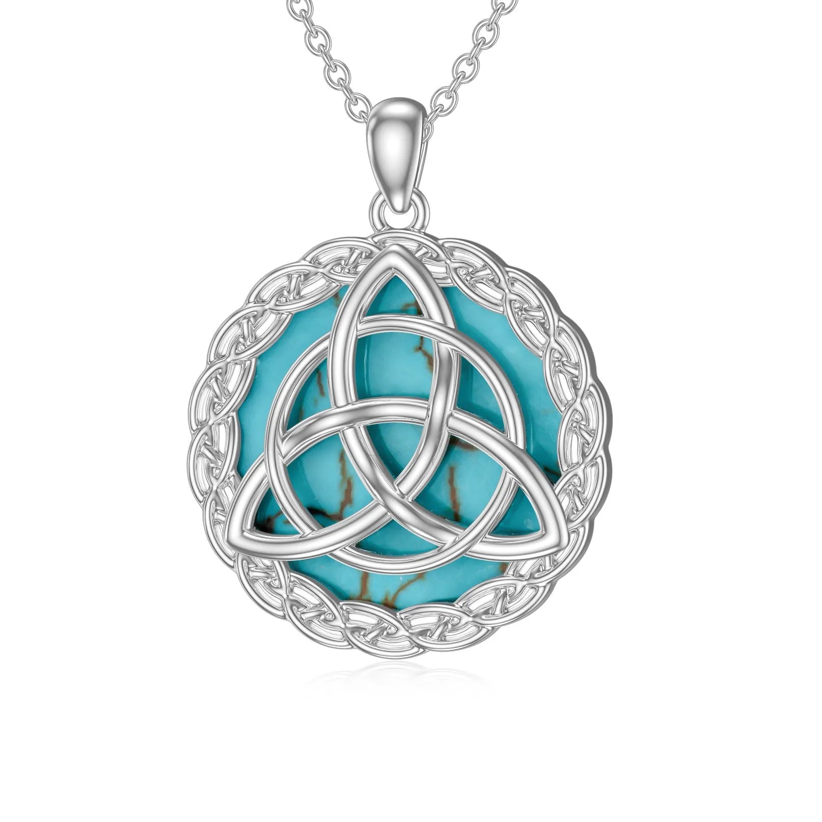 Vv- Union and Emancipation Collection: Turquoise Trinity Knot Necklace - Unveiling Freedom's Legacy in Sterling Silver - vannveld