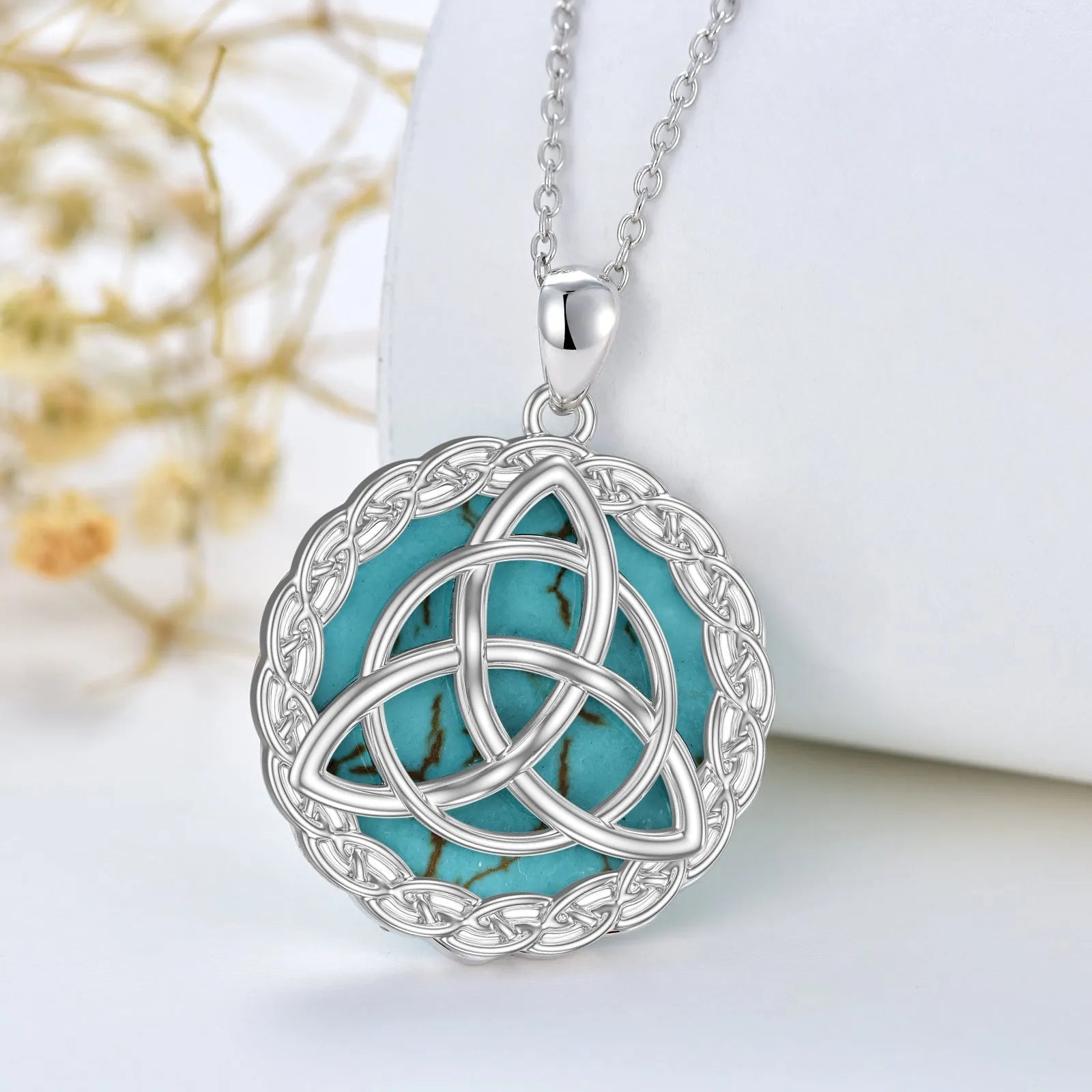 Vv- Union and Emancipation Collection: Turquoise Trinity Knot Necklace - Unveiling Freedom's Legacy in Sterling Silver - vannveld