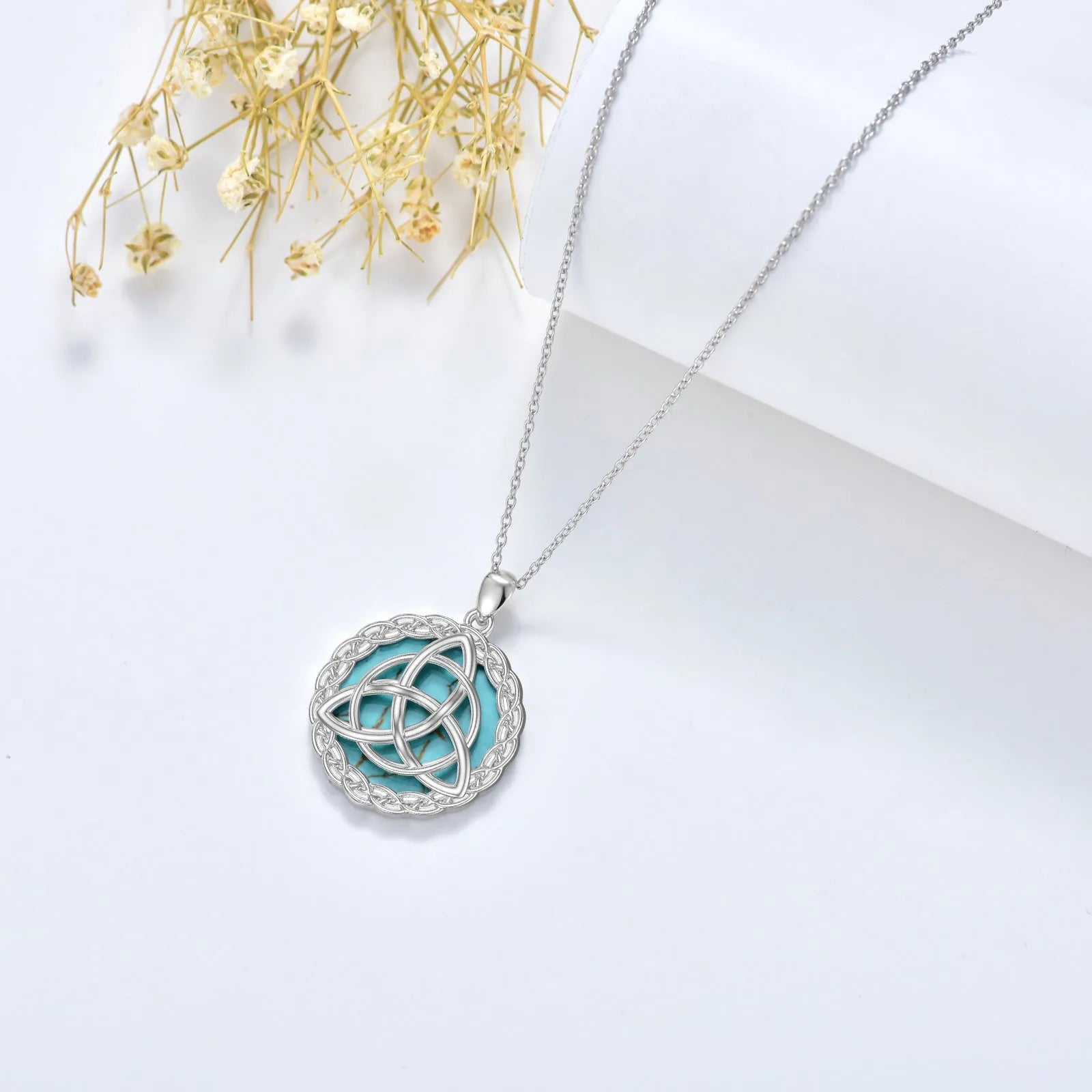 Vv- Union and Emancipation Collection: Turquoise Trinity Knot Necklace - Unveiling Freedom's Legacy in Sterling Silver - vannveld
