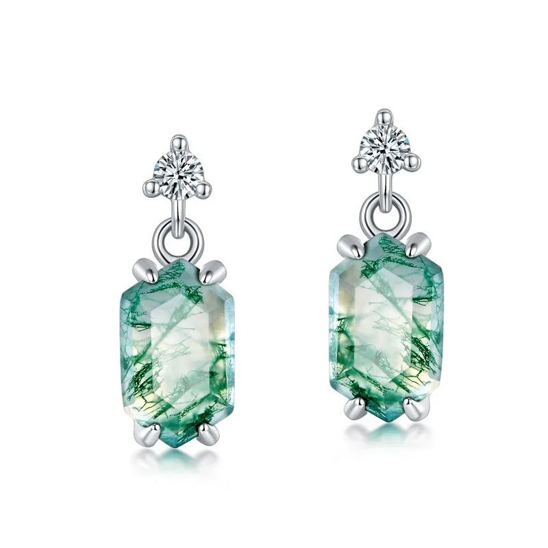 Vv- World War I and II - The Yanks Are Coming - Tribute Collection: Home Front Elegance Natural Agate Moss-Inlaid Victory Garden Earrings - vannveld